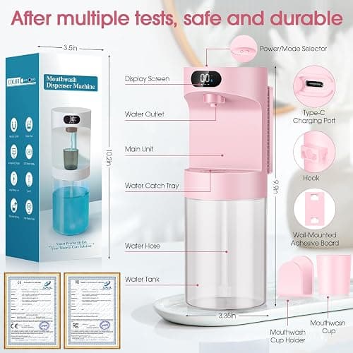 YenLove Automatic Mouthwash Dispenser for Bathroom,20.29 oz Touchless Electric Mouth Wash Dispensers Bathroom Accessories Set with 4 Magnetic Cups,4 Modes Wall Mounted Mouth Wash Dispenser for Home thumbnail 7