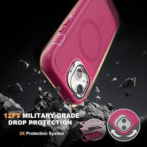 Follaroma for iPhone 15 Case with Stand & Built-in Camera Cover, MagSafe Compatible, Heavy-Duty Shockproof Protection, Magnetic & Rugged Phone Cover for iPhone 15 6.1'', Hot-Pink thumbnail 3