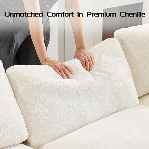 140" U-Shaped Cloud Couch, Soft Modular Sectional Sofa, Oversized 6 Seat Boneless Chenille Couch with Movable Ottoman, Pet-Friendly Upholstery Couches for Living Room, Beige | No Assembly Required thumbnail 3