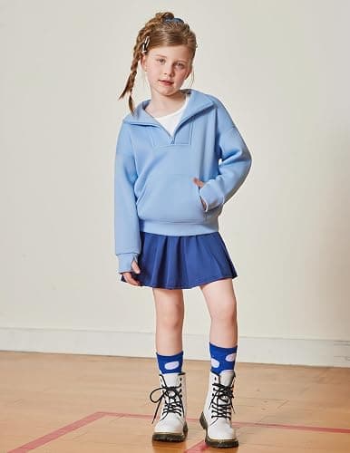 Arshiner Girls Half Zip Sweatshirt Fleece Quarter Zip Pullover Sweatshirts Fall Clothes for Teen Girls Thumb Hole thumbnail 3