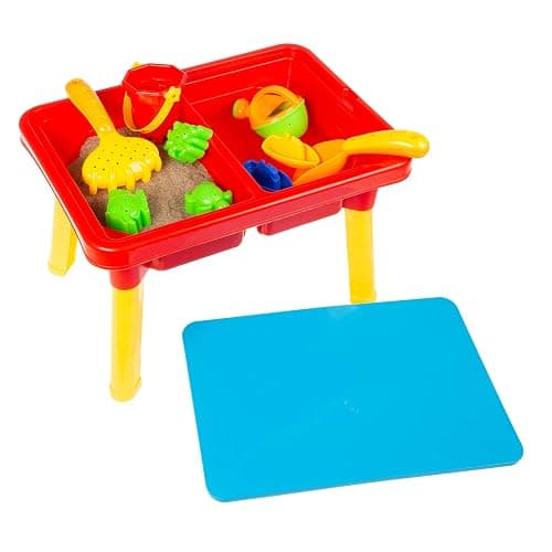 HEY! PLAY! Water Table with Lid and Toys - Playset with 2 Sensory Bins for Sand or Water - Toddler Activity Set for Beach, Backyard or Classroom - Image 1