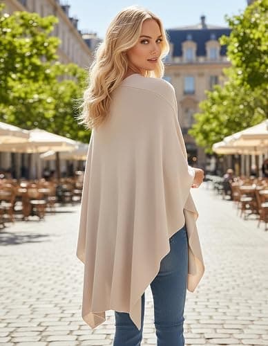 Womens Open Front Poncho Sweater Wrap Topper Knitted Elegant Shawls Cape for Spring Fall Winter thumbnail 6