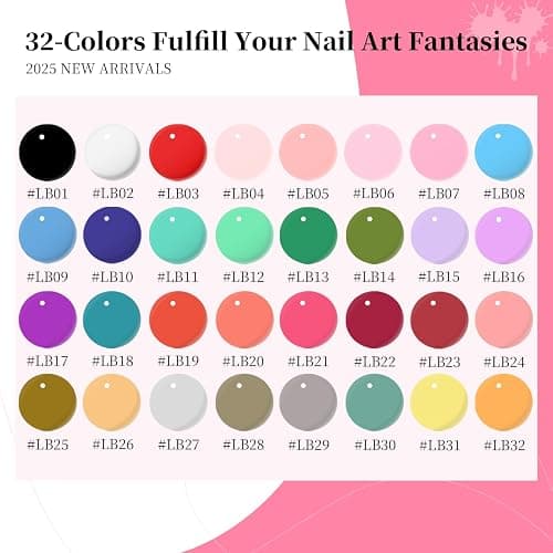 JODSONE Gel Polish Nail Art Gel Liner Set 32 Colors Orange Grey Pink Green Blue White Black Need U V Lamp Cured with Thin Brush Gift for Girls thumbnail 2