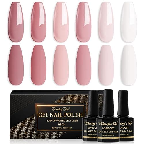 Shining She UV Nagellack, 6 Farben Gellack UV Pastell Rosa Weiß Nude Rosa Dunkelrosa Nude Gel Polish Soak-Off UV Gel Nagellack für Anfänger Nail Salon DIY,8ML - Image 1