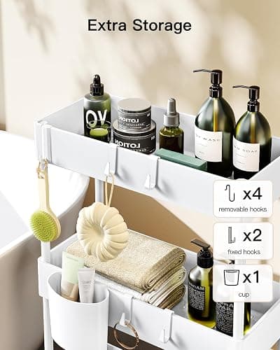 Pipishell Slim Storage Cart with Wheels, Bathroom Cart Organizer Storage Small, Rolling Carts for Bathroom, Laundry Room, Kitchen, Narrow Space, White PIUC04W thumbnail 5