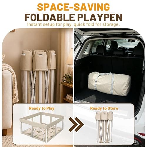 Foldable Baby Playpen with 4 Handle Rings, 30 Ocean Balls, Net Basket and Mat, 50"x50" Portable Collapsible Play Yard for Indoor and Outdoor Use thumbnail 8