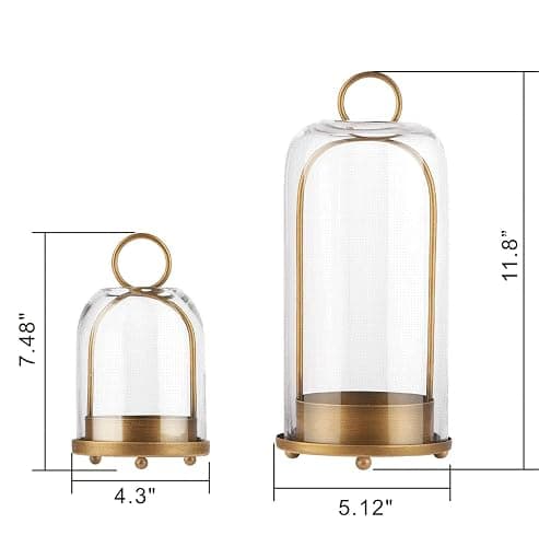 5" & 4" Wide Versatile Metal Candle Holder with Handmade Sturdy Glass Dome in Brass for Pillar Candle & Plants, 5.1" xH11.8 4" xH7.5, Industrial, Farmhouse, Shabby Chic. (2, Brass, Large & Small) thumbnail 3