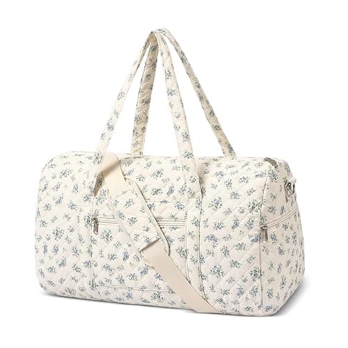 Gym Bag for Women, Cute Duffle Bag, Quilted Duffle Bag for Travel, Floral Duffle Bags, Weekend Bag with Zipper Pocket Dance Bag Organizer - Image 1