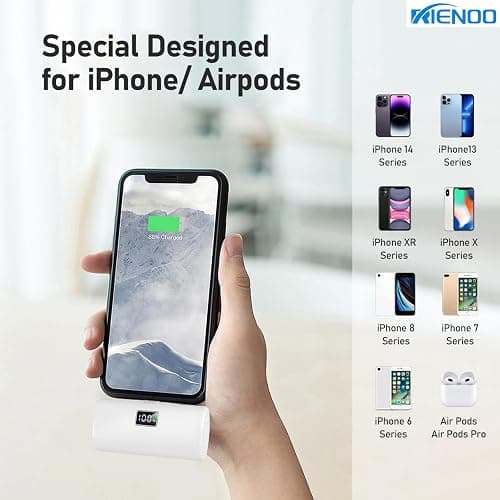 RIENOO Portable Charger for iPhone, 5000 mAh Small Power Bank with LED Display, 20W Fast Charging Mini Portable Phone Charger Battery Bank for iPhone 14/14 Pro Max/13/12/XR/8/7/6,White thumbnail 6