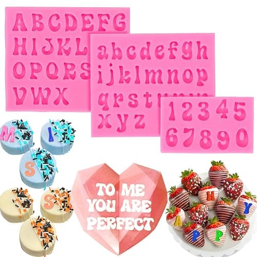 Mity rain 3pcs Letter Molds for Chocolate Covered Strawberries, Silicone Uppercase Lowercase Alphabet Number Fondant Mold for Making Candy, Gummy, Biscuit, Ice Cube Tray, Cake Decorations - Image 1