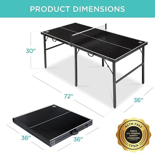 Best Choice Products 6x3ft Portable Ping Pong Table, Mid-Size Folding Indoor Outdoor Table Tennis w/ 2 Paddles, 4 Balls Included, Carrying Bag thumbnail 2