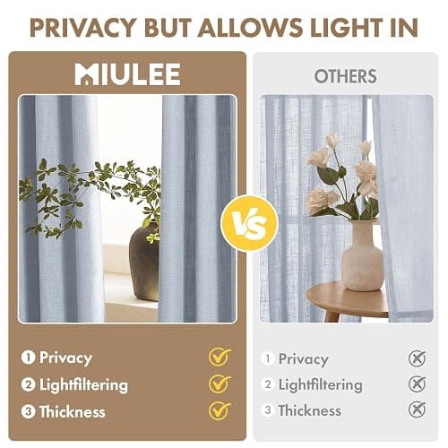 MIULEE Thick Linen Curtains 96 Inches Long Light Blue Semi Sheer for Farmhouse/Living Room/Bedroom, Linen Textured Light Filtering Window Privacy Drapes with Back Tab Rod Pocket, 42Wx96L, Set of 2 thumbnail 3
