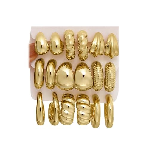 42 Pairs Gold Hoop Earrings Set for Women, Fashion Chunky Pearl Earrings Multipack Twisted Statement Earring Pack, Hypoallergenic Small Big Hoops Earrings for Birthday Party thumbnail 7