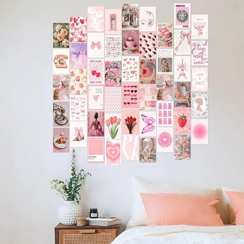 ASTRDECOR Pink Coquette Room Decor Aesthetic Pictures 50 PCS - Coquette Wall Art Prints 4"x6", Trendy Cute Home Decor, Wall Collage Kit For Teen Girls Dorm Bedroom, Vintage Pink Bow Posters thumbnail 7