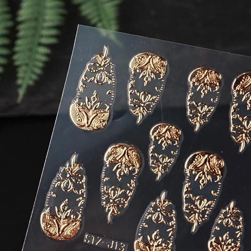 Gold Nail Art Stickers 3D Self-Adhesive Golden Foil Leaf Nail Decals Nail Art Supplies 3PCS Metallic Totem Leaves Summer Nails Design Embossed Sticker Manicure Sliders for Women DIY Nail Decorations thumbnail 5