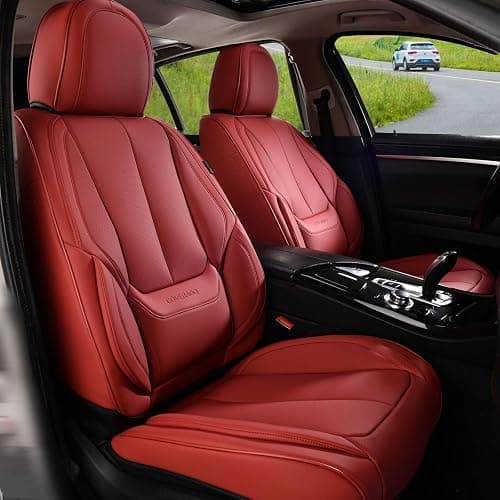Coverado Car Seat Covers Full Set, Seat Covers for Cars, Red Car Seat Covers Front Seats and Back Car Seat Protector Waterproof, Leather Car Seat Cushion Universal Fit for Most s thumbnail 2