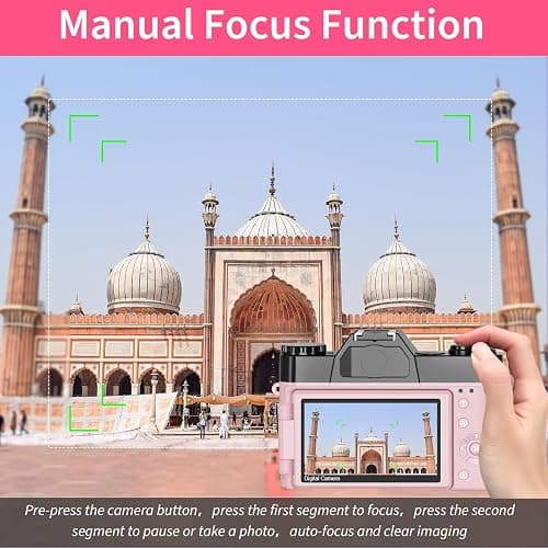 VETEK Digital Cameras for Photography, 4K 48MP Vlogging Camera 16X Digital Zoom Manual Focus Students Compact Camera with 52mm Wide-Angle Lens & Macro Lens, 32G Micro Card and 2 Batteries (Pink) thumbnail 7