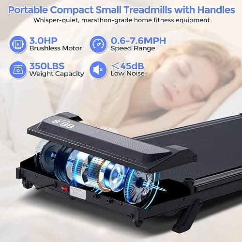 Folding Foldable Walking Pad Treadmill with Handle Bar and Adjustable Incline, 3.5HP Portable Electric Treadmills with Handles for Home Small, Home Treadmills with Incline, 0.6-7.6MPH, 350LBS thumbnail 6