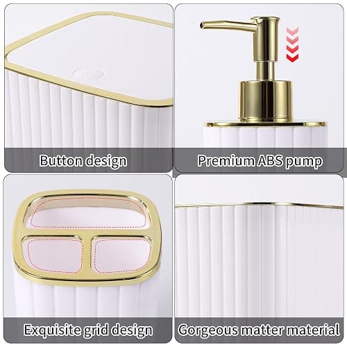 XLHOMO Bathroom Accessories Set - Gorgeous Bathroom Set, 10PC White Bathroom Accessory Set, Toilet Brush, Trash Can, Qtip Holder Dispenser & Soap Dispenser thumbnail 6