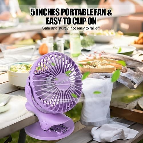Portable Clip Fan Battery Operated,3 Speeds USB Rechargeable Mini Table Fan with Strong Airflow,360°Rotation Ultra Quiet Personal Desk Fan for Home Office Bedroom Dorm Stroller Camping(Purple) thumbnail 2