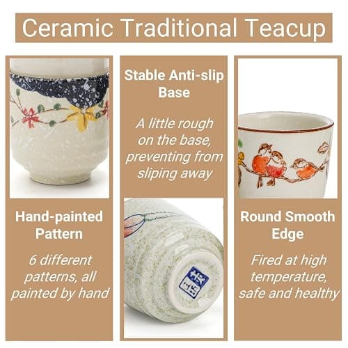 Nagpew 6 Pieces Japanese Tea Cups, 6 Oz Ceramic Coffee Cup | No Handle Teacup Matcha Mug with Good Heat Retention for Latte, Juice, Gift, Dishwasher Safe thumbnail 4