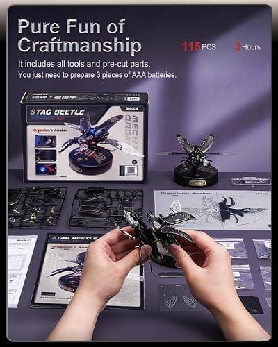 ROKR 3D Puzzles for Adults Electric Insect Metal Model Building Kit Desk Toys Hobby Kit for Adults Gift for Teens (Stag Beetle) thumbnail 6