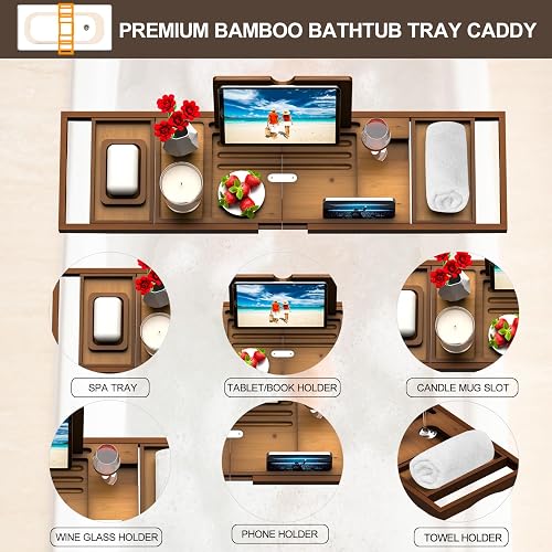 Premium Bathtub Tray Caddy - Bath Table Tray for Bathtub - Bath Tub Tray Table for Bathtub, Expandable Size, Fits Most Bath Tubs thumbnail 3