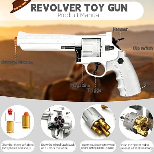 Toy Revolver Gun with Soft Bullets, Educational Model Gift for Ages 14+(White) thumbnail 3