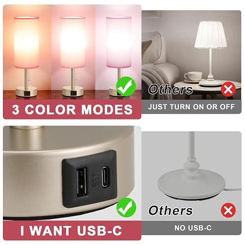 Small Table Lamp for Bedrooms - Bedside Lamps for Nightstands, Minimalist Night Stand Light with round fabric shade, Desk Reading Lamps for Children's room, Living room, Offices,Dorm (Pink and Gold) thumbnail 7
