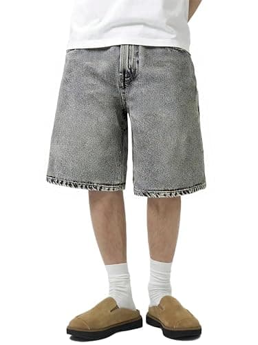 LuminBlaze Mens Baggy Jean Shorts Loose Fit Vintage Wide Leg Jorts Y2K Streetwear Hip Hop Casual Denim Shorts - Image 1