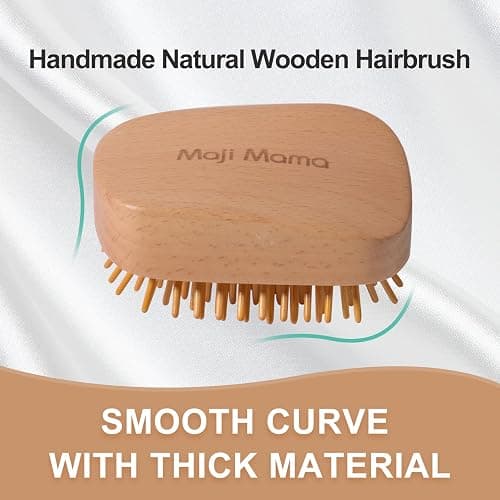 Maji Mama Handmade Natural Wooden Hair Brush Hairbrush with Bamboo Pins Massage Scalp & Detangling All Hair Types For Hair Growth,Scalp Massager Mini Brush No Handle Design thumbnail 7