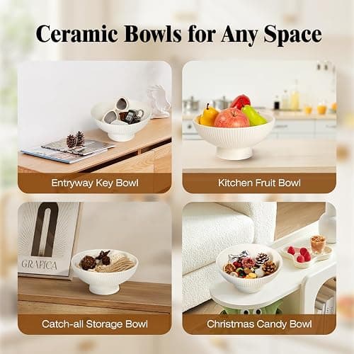 White Ceramic 8 Inch Small Decorative Bowl Fruit Bowl for Kitchen Counter Modern Pedestal Footed Centerpiece Bowl for Coffee Table & Home Decor Fall Catch-All Bowl for Key, Candy thumbnail 9