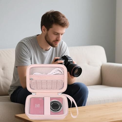Elonbo Camera Carrying Case for KODAK PIXPRO FZ45/ FZ55 Digital Camera | Compact Camera Case, Hard Bag, with Mesh Pocket Wrist Strap Double Zipper, for Vlogging, Travel Protective Storage, Pink thumbnail 2