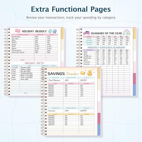 Ospelelf Budget Planner Undated, Money Expense Tracker with Pockets & Stickers, Thick Cardboard Cover, Large Pages for Spacious Writing, Original Fun Colorful Design, 12 Month Financial Notebook, Blue Pool thumbnail 7