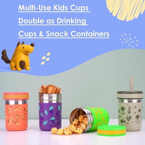 Sursip Stainless Steel Toddler Cups with Straws and Lids, Spill Resistant Sippy Cup Kids Tumbler with Silicone Straws for Smoothie, Drinking, Snacks, BPA-Free, Dishwasher Safe - 10 oz (4 Packs) thumbnail 6