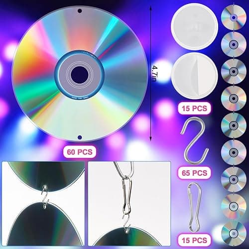 Kingdder 15 Packs Y2k Party Decorations Cd Wall 2000s Room Decor | 60 Cd Garland 90s Party Decorations Shining Disco Musical Cutouts Hanging Banners for 1990s 2000s Birthday Vintage Party thumbnail 3