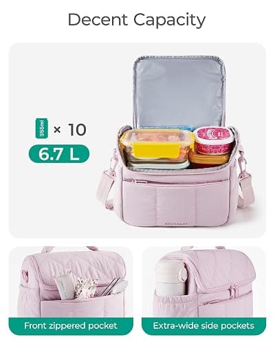 BAGSMART Insulated Lunch Bags for Women, Cute Quilted Lunch Box, Lightweight Puffy Padded Waterproof Lunch Tote, Reusable Lunch Cooler for Work Picnic Travel, Leopard thumbnail 3
