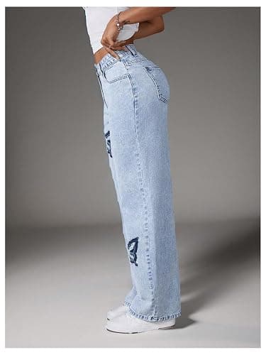 Floerns Women's Bowknot Embroidery Jeans Y2k Straight Leg Boyfriend Denim Pants thumbnail 2