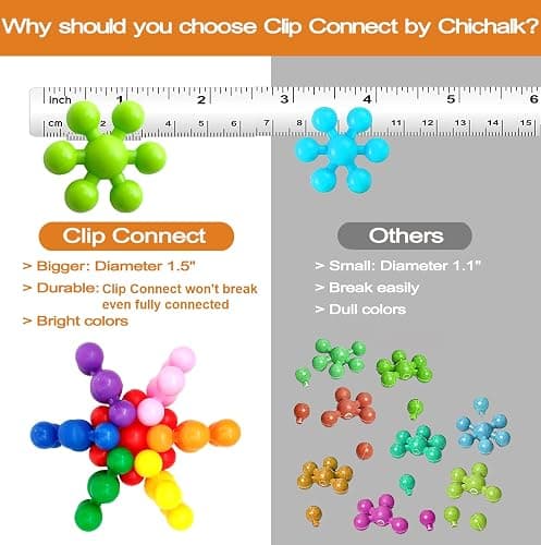 Clip Connect 100 Pieces | Diameter 1.5", Interlocking Solid Plastic Building Blocks Set Early STEM Educational Toy for Preschool Kids Boys and Girls, Promotes Fine Motor Skills & Sensory Development thumbnail 4