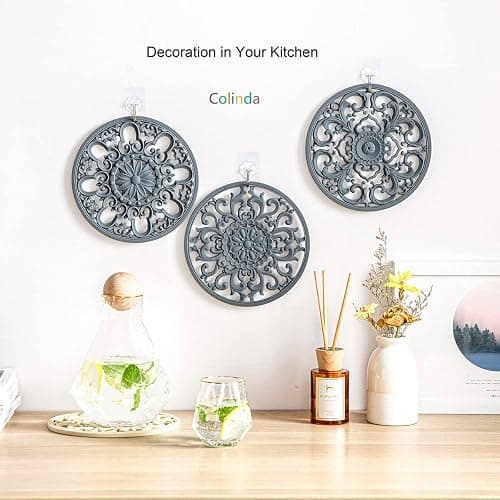 Extra Thick Silicone Trivet Mat for Hot Dishes, Hot Pots and Pans, Pot Holder, Hot Pad to Portect Your Table and Countertop, Kitchen Decor and Accessories,Turquoise,Set of 3 thumbnail 2