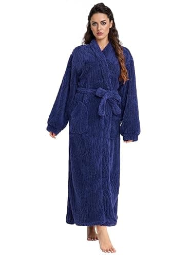 Artfasion Womens Long Fleece Robe - Warm Soft Floor Length Flannel Bathrobes for Winter Thicker Long House Coat with Pockets - Image 1