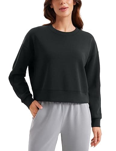 CRZ YOGA Womens SoftAura Crewneck Sweatshirt Long Sleeve Workout Casual Pullover Basic Fall Tops - Large - Black