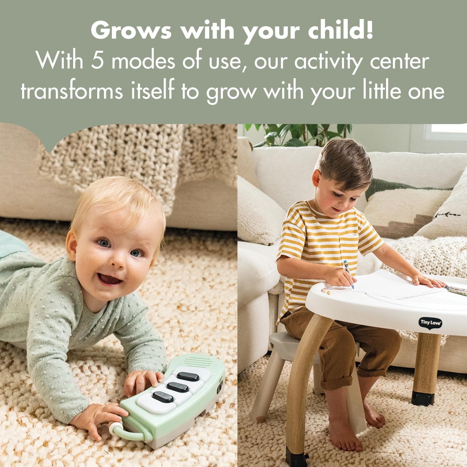 Tiny Love 5-in-1 Activity Center - Black & White Decor Collection, Includes Tummy Time, Balance Board, Toddler Table, and Chair Modes, Enhanced with 6 Detachable Toys for Developmental Play thumbnail 6