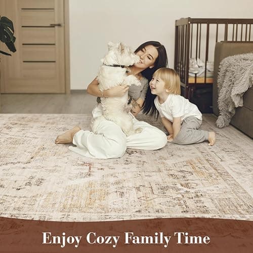 MontVoo-Area Rug 5X7 Rugs for Living Room-Beige Machine Washable Rug-Soft Living Room Rug-Vintage Non Slip Carpet-Rugs for Bedrooms Dining Room Living Room Office thumbnail 7