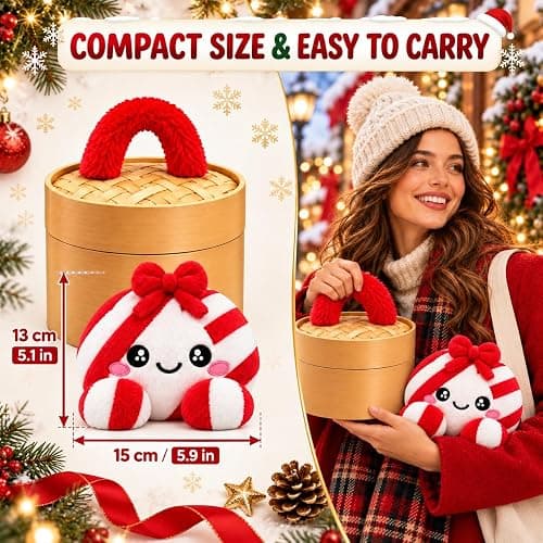 Cute Plush Dumpling Soft Rainbow Squishies with Steamer for Adults Gift | Giant Dumpling Plush Squeeze with Carry Handle, Christmas Stress Balls Slow Rebound Fidgets for Adults Anxiety Relief thumbnail 2
