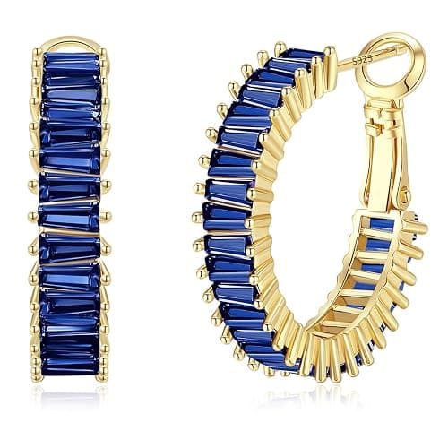 GLOQUAT Trendy 14K Gold Plated Hoop Earrings for Women, Chunky Gold/Silver Earrings for Women Cubic Zirconia Baguette Hoop Earrings Heart Hoops Lightweight Hypoallergenic Jewelry,25mm/35mm/40mm/50mm - Image 1