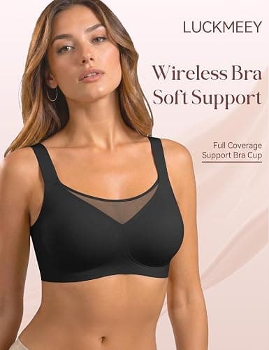 LUCKMEEY Jelly Bras for Women No Underwire Wireless Bras Removable Wide Straps (U/Cross) Push Up Mesh Seamless T-Shirt Bra thumbnail 2