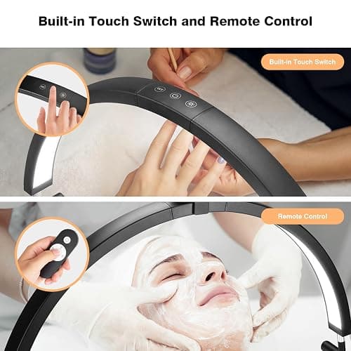 Mznoo Nail Light for Desk, 30'' LED Half Moon Lamp for Nail Techs, Manicure and Handicraft, Adjustable Color Modes and Brightness, with Phone Holder (Black) thumbnail 6