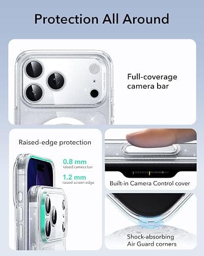 ESR for iPhone 17 Pro Max Case, Camera Control, Compatible with MagSafe, Shockproof Military-Grade Protection, Magnetic Phone Case for iPhone 17 Pro Max, Classic Hybrid Case, Clear Shimmer thumbnail 3
