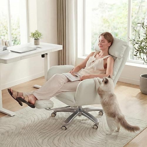 JULYMON Cross Legged Office Chair with Pets Friendly Seat, Plus Size Criss Cross Desk Chair, Big and Tall Office Chair with Foot Rest, Reversible Armrests & Wide Seat, Cream White thumbnail 3